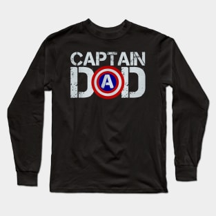 Mens Christmas Gift For Dad Birthday Captain Dad Superhero T shirt Long Sleeve T-Shirt